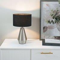 ValueLights Jax Brushed Chrome Dimmable Touch Table Lamp with Fabric Drum Shade & LED Bulb in Black