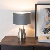 ValueLights Jax Chrome Dimmable Touch Table Lamp & Grey Velvet & Chrome Inner Shade & Bulb