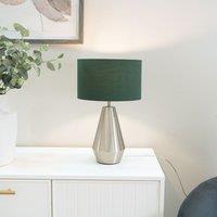 ValueLights Jax Brushed Chrome Dimmable Touch Table Lamp with Fabric Drum Shade in Bottle Green