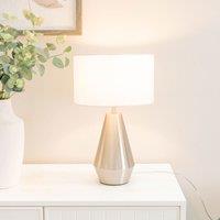ValueLights Jax Brushed Chrome Dimmable Touch Table Lamp with Fabric Drum Shade in White