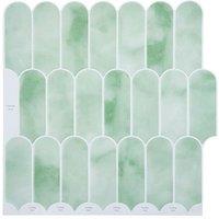 Living and Home 10Pcs Gradient Color 3D Arch Self-Adhesive Wall Tile Stickers in Green