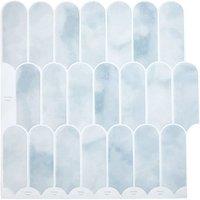 Living and Home 10Pcs Gradient Color 3D Arch Self-Adhesive Wall Tile Stickers in Light Blue