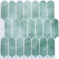 Living and Home 10Pcs Gradient Color 3D Arch Self-Adhesive Wall Tile Stickers in Aqua