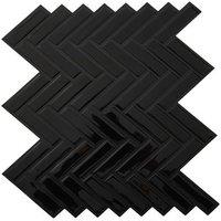 Living and Home 10Pcs Solid Color Self-Adhesive 3D Herringbone Wall Tile Stickers in Black
