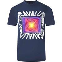 Cavalli Class Men's Asymmetric Box Design Navy Blue T-Shirt | Size: Large