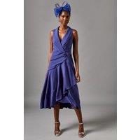 Shawl Collar Ruffle Hem Midi Dress