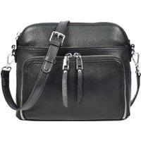 House of Leather Women's Womens Real Leather Cross Body Bag Classic Sling Style Skye Navy in Black | Size: Small