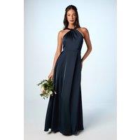 Coast Women's Honoured Twist Halterneck Satin Maxi Bridesmaid Dress in Navy | Size: 18