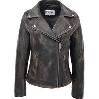 House of Leather Women's Womens Real Leather Biker Jacket Cross Zip Style Lola White 16 in Charcoal | Size: 18