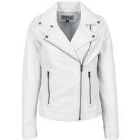 House of Leather Women's Womens Real Leather Biker Jacket Cross Zip Style Lola White 16 | Size: 10