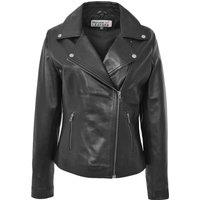 House of Leather Women's Womens Real Leather Biker Jacket Cross Zip Style Lola White 16 in Black | Size: 8
