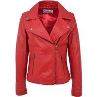 House of Leather Women's Womens Real Leather Biker Jacket Cross Zip Style Lola White 16 in Red | Size: 8