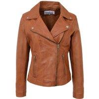 House of Leather Women's Womens Real Leather Biker Jacket Cross Zip Style Lola White 16 in Tan
