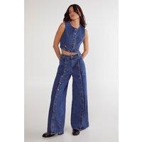 NastyGal Women's Button Front Wide Leg Jean in Dark Wash | Size: 8