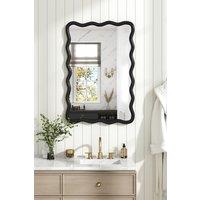 H&O Direct Rectangular Wavy Edge Metal Decorative Wall Mounted Mirror, 90.5cm W x 60.5cm D in Black | Size: 90.5 cm W x 60.5 cm D