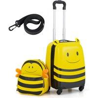 Gymax 2-Piece Luggage Set Bee-themed Journey Suitcase Backpack Set Yellow