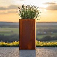 Woven Wood 75cm Corten Steel Tall Square Planter - Pre-Rusted in Light Brown