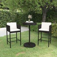 Berkfield Home 3 Piece Garden Bar Set with Cushions Poly Rattan Black
