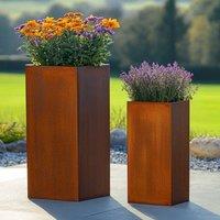 Woven Wood 100cm Corten Steel Tall Square Planter - Pre-Rusted in Light Brown