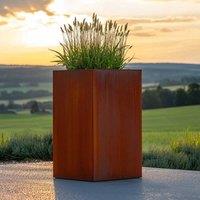Woven Wood 50cm Corten Steel Tall Square Planter - Pre-Rusted in Light Brown