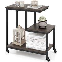 Gymax G-shaped Side Table 3-Tier Mobile End Table With Open Shelves-Grey in Grey