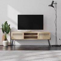 FWStyle Oak Effect TV Unit/Stand Push To Open Wide Design in Brown
