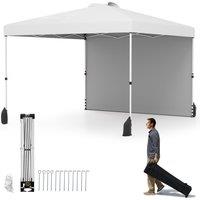 Gymax 300 x 300 cm Pop up Canopy Tent With 1 Sidewall & Wheeled Bag in White