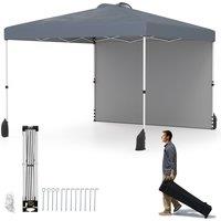 Gymax 300 x 300 cm Pop up Canopy Tent With 1 Sidewall & Wheeled Bag in Grey