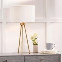 Ruma Minimalist Metal Tripod Table Lamp with Cylinder Black Shade in Gold