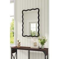 Wavy Edge Rectangular Wall Mirror Metal Frame Decorative Mirror, 90.5cm W x 60.5cm D