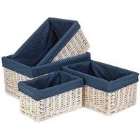 Red Hamper Set of 4 White Wash Navy Lined Open Storage Baskets in Blue