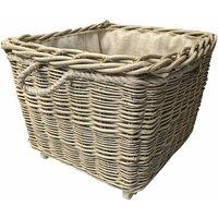 Red Hamper Square Hessian Lined Wheeled Log Basket in Brown