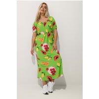 Yours Women's Fruit Print Bardot Dress in Green | Size: 18