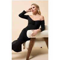 Little Mistress Women's Black Bardot Rosette Midi Dress | Size: 14
