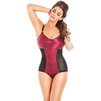 Lady Olga Women's British Made Vintage Retro Style Satin Controlling Non Wired Corselette in Burgundy | Size: 32C