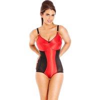 Lady Olga Women's British Made Vintage Retro Style Satin Controlling Non Wired Corselette in Red | Size: 34DD