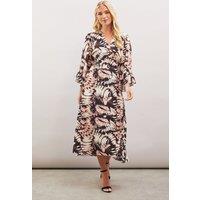 Wallis Women's Petite Butterfly Print Viscose Wrap Dress in Natural | Size: 10