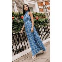 Little Mistress Women's Blue Print Chiffon Maxi Dress | Size: 10
