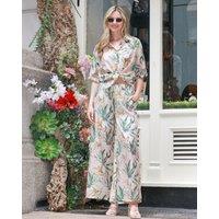 CY Women's Multi Floral Print Cotton Blend Short Sleeves & Trousers Co-Ords Suits In Green | Size: Medium/Large