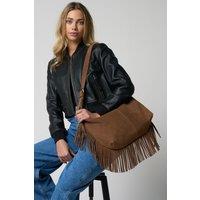 Barneys Originals Women's Real Suede Fringe Bag In Mocha in Brown