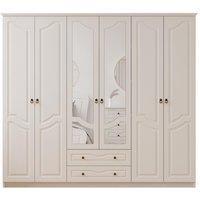 Carved 6 Door 2 Drawer Mirrored White Wardrobe