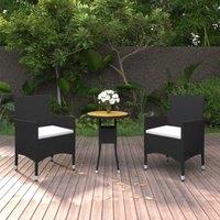 Berkfield Home 3 Piece Garden Bistro Set Poly Rattan & Solid Wood Black