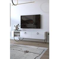 FWStyle 2 Door Tv Unit Open Shelf Scratch Resistant Painted White Large