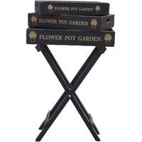 Minster Decorative Foldable Stand with "Flower Pot Garden" Serving Trays (Set of 3) - Wood - Black