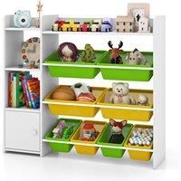 Gymax Kids Bookcase Toy Chest With 8 Boxes & 2 Open Shelves Playroom Storage in White