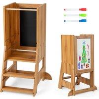 Costway Toddler Kitchen Stool Helper Bathroomd Ajustable Baby Standing Tower in Natural