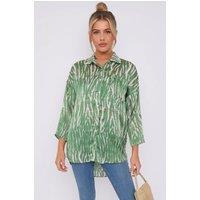 Love Sunshine Women's Green Tie Dye Print Satin Oversized Shirt | Size: 8
