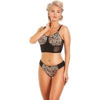 Lady Olga Women's British Made Satin Leopard Print Thong in Brown | Size: 14