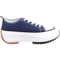 ABSOLUTE FOOTWEAR Women's Easy Lace Up Low Top Canvas Chunky Sole Trainers Sneakers in Navy | Size: 7