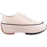 ABSOLUTE FOOTWEAR Women's Easy Lace Up Low Top Canvas Chunky Sole Trainers Sneakers in Beige | Size: 5